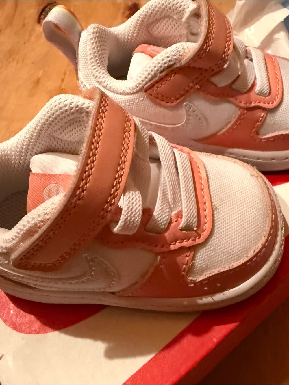 Nike Kids White and Pink Hook-and-Loop Sneakers